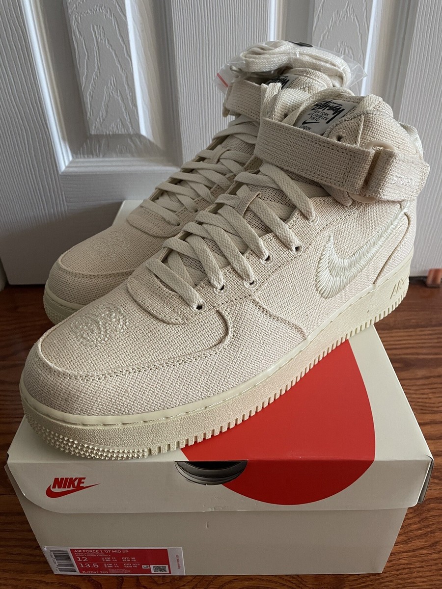 Stussy Nike Air Force 1 Mid Fossil Size 12 NEW DJ7841-200