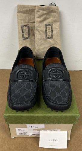 Gucci Square Toe Leather Loafers Black Interlocking G 730148AAB7Z