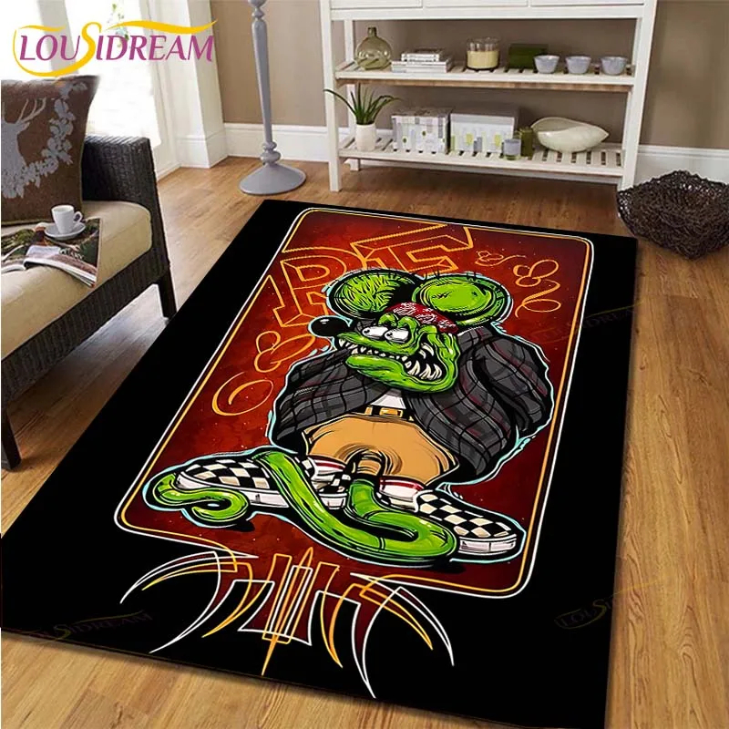 Rat Fink Art Rug Hot Rod Doormat for Garage non-slip Large floor