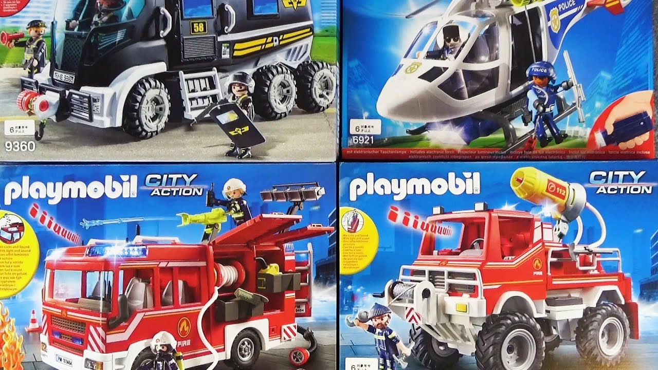 Let's assemble and play a playmobil fire engine, rescue person