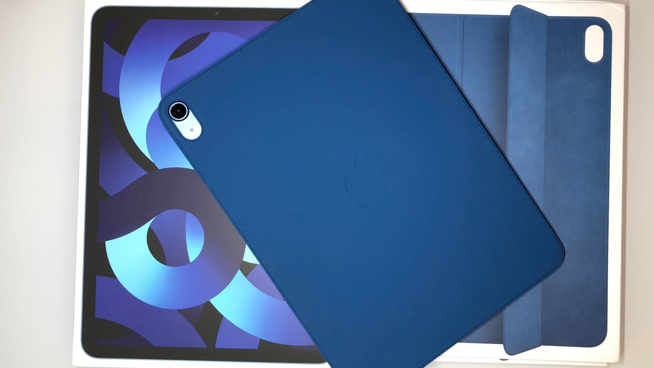 Marine Blue Smart Folio case on the blue iPad Air 5 - YouTube