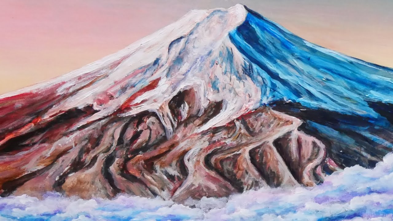 油絵】【雲海の朝焼けに染まる富士山】#油絵 #手書き #アート #絵画