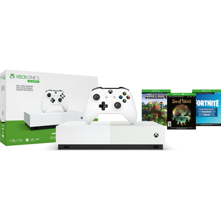 Microsoft Xbox One S 1TB All Digital Edition 3 Game Bundle, Disc