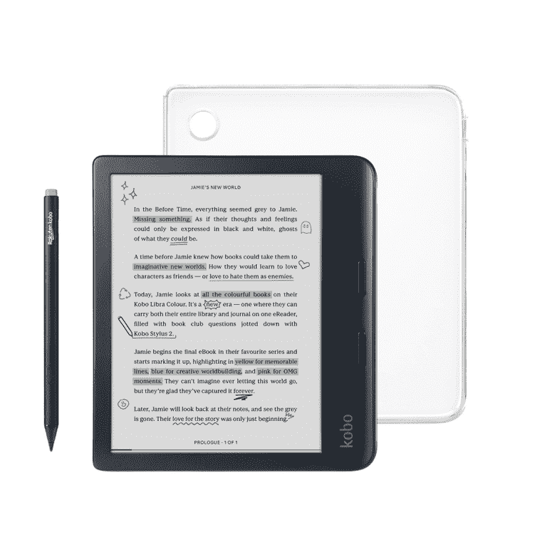 Kobo Libra Colour Black eReader with Case Bundle (Clear Case, Case
