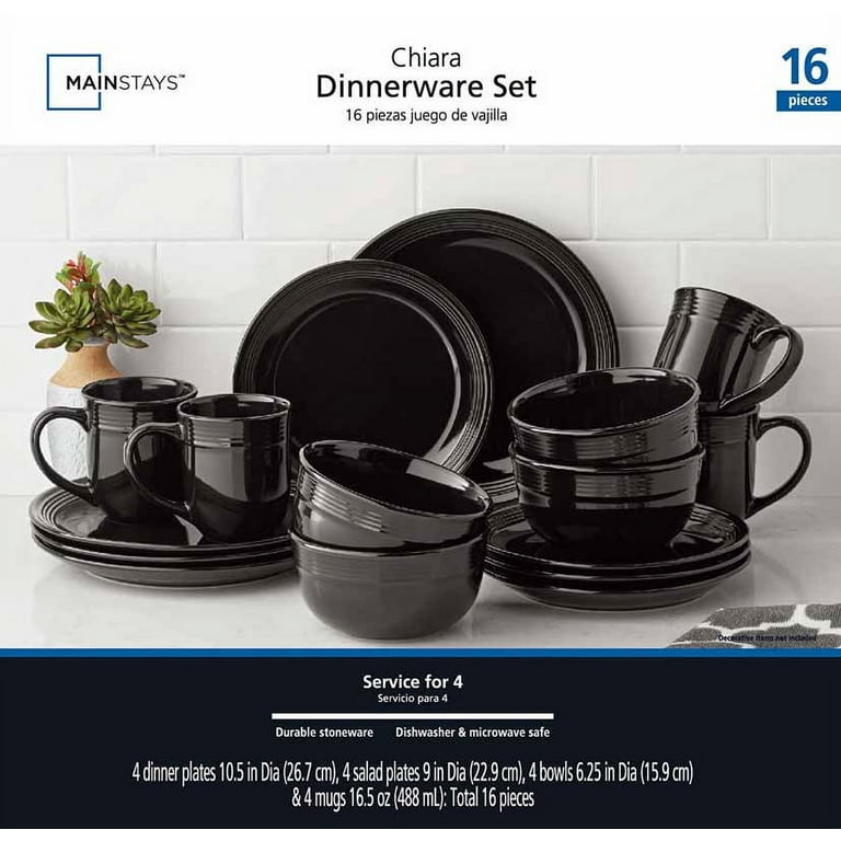 Mainstays Chiara 16pc Black Dinnerware Set - Walmart.com