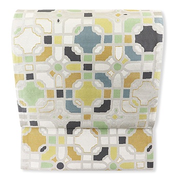 西陣袋帯（アラベスク文様）『百楽』【となみ織物】(白（金・銀）): 帯