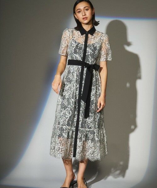 セール】 バイカラーレースシャツワンピース （ミニ丈・ひざ丈