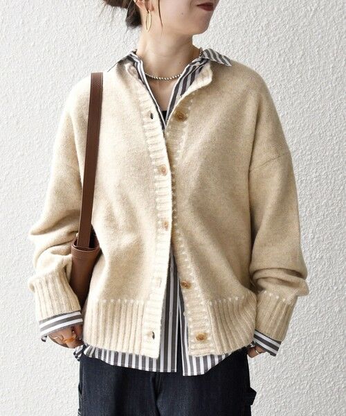 SHIPS any:〈手洗い可能〉ステッチ デザイン ルーズ ニット