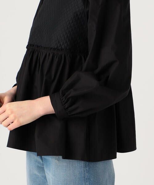 セール】 ブラックコンビネーション ペプラムブラウス （シャツ