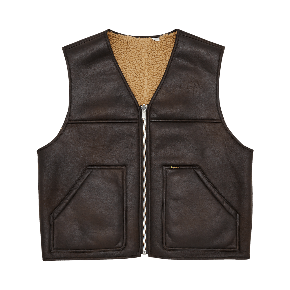 Buy Supreme Reversible Faux Shearling Work Vest 'Brown' - FW24J76
