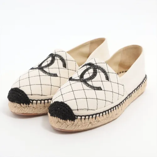 シャネル ココマーク キャンバス エスパドリーユ 39 ブラック×ホワイト