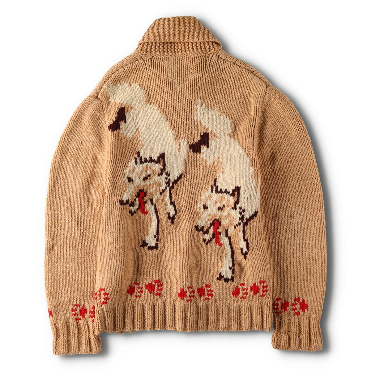 古着 60年代 総柄 オオカミ柄 カウチンセーター メンズXL相当