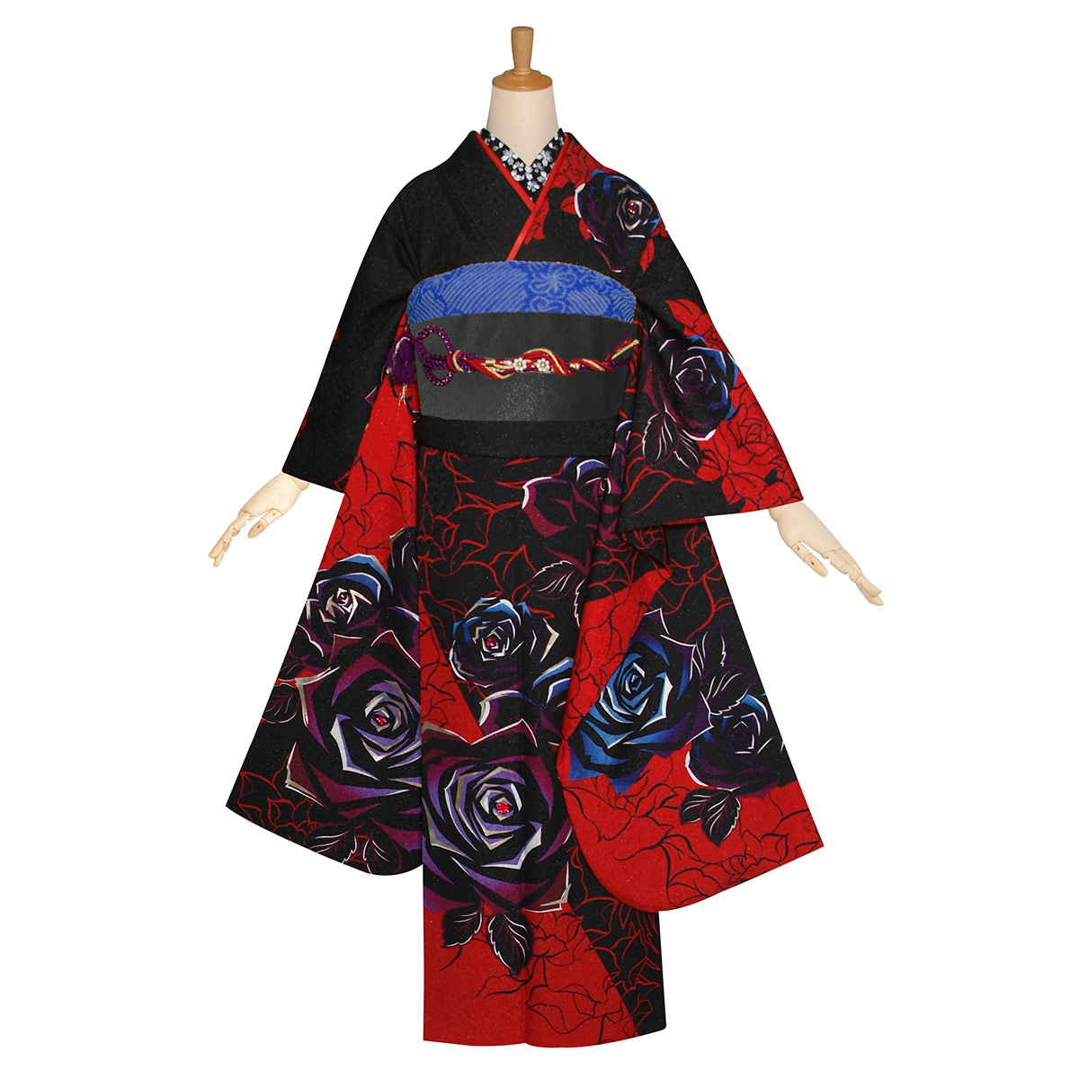 楽天市場】【成人式 振袖 レンタル】RS1898 正絹 黒赤 薔薇フルセット