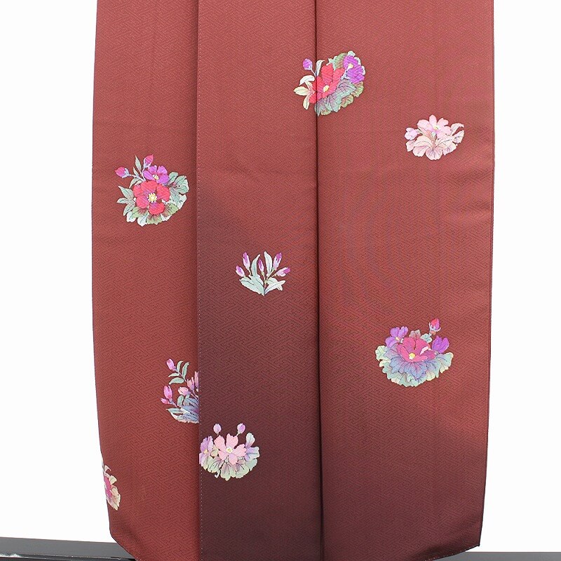 中古】 付下げ 二代目 清次郎 落款 レディース 正絹 海老茶 花柄 身丈