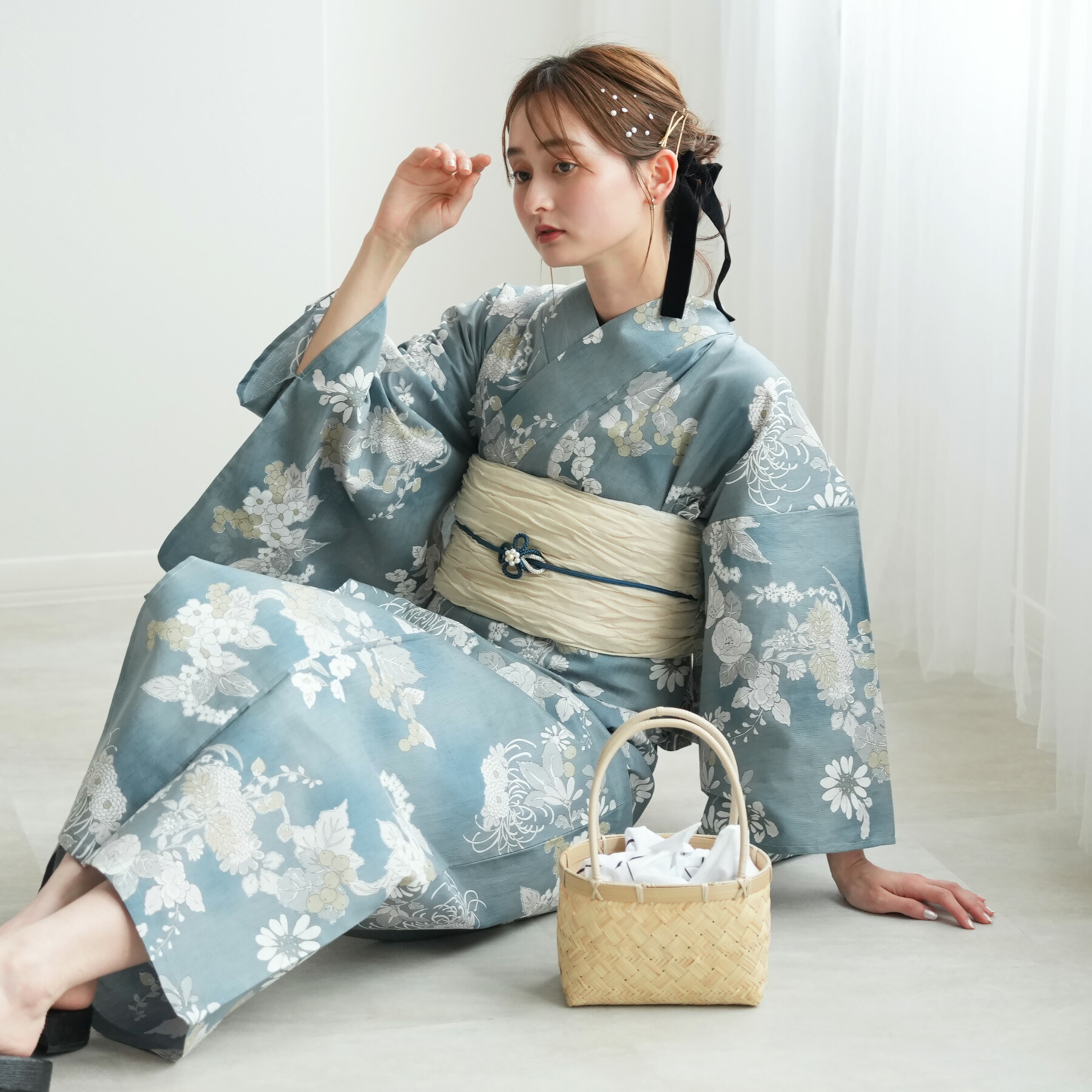 二部式浴衣セット utatané 綿100% utatane 浴衣 レディース セット セパレート 二部式浴衣3点セット 珈琲