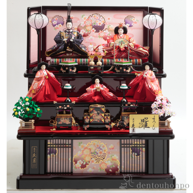 名入れ木札無料】 【送料無料】 雛人形 木製三段・五人飾り 段織衣装着