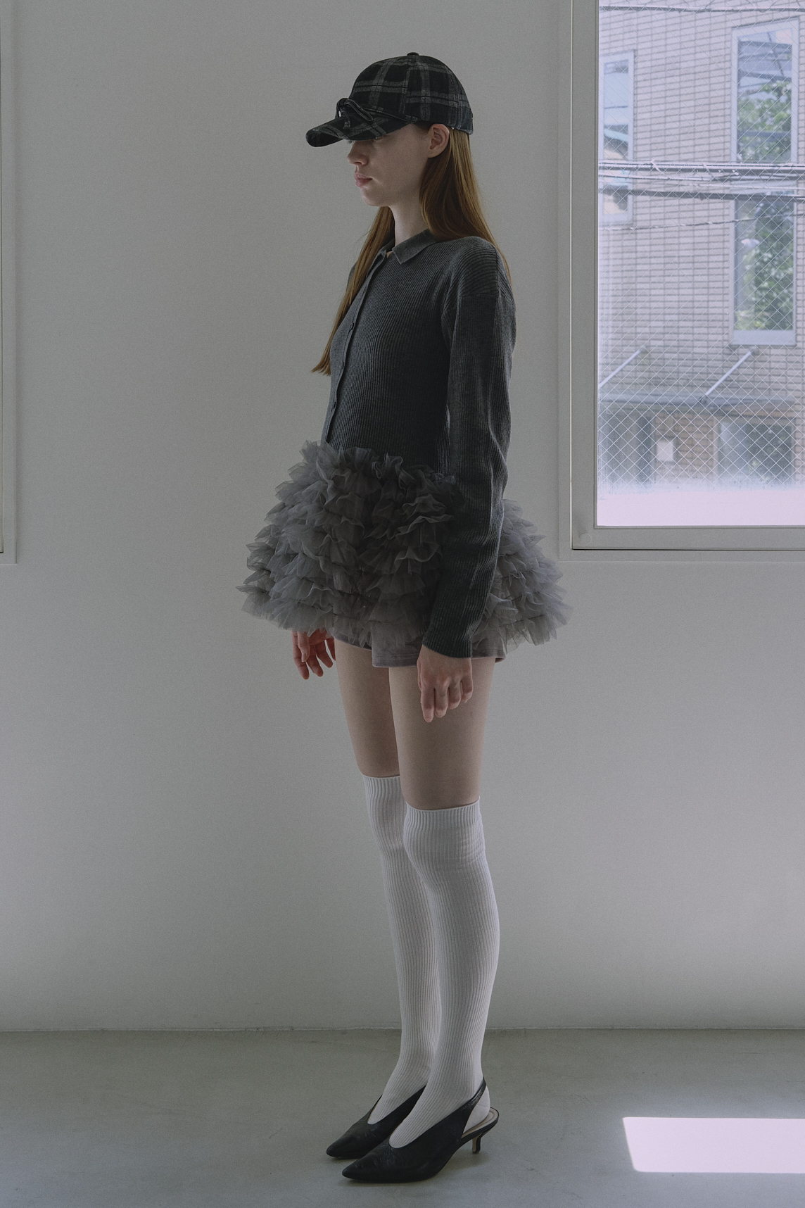 HONEY MI HONEY｜チュールペプラムポロニットカーディガン｜大人