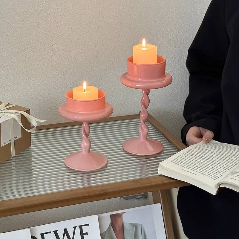 2way ピンク ツイスト キャンドルホルダー 全2サイズ | 70PARK