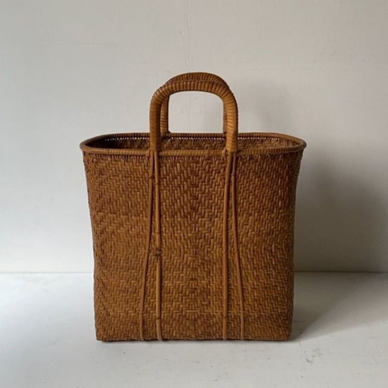 民藝カゴバッグ 古い竹編みのトート型ヴィンテージ買い物籠 古い編み