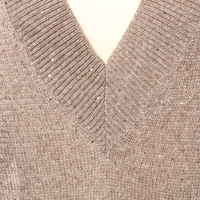 ブルネロクチネリ Brunello Cucinelli Vネックセーター 麻 グレージュ