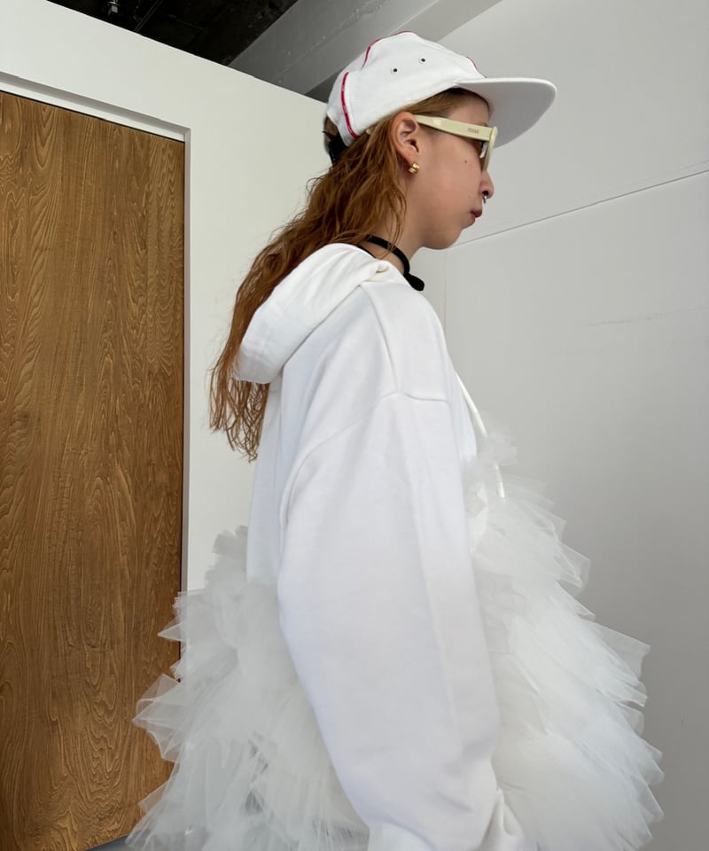 VIVIANO / CS05 Gathered Tulle Hoodie | JURK