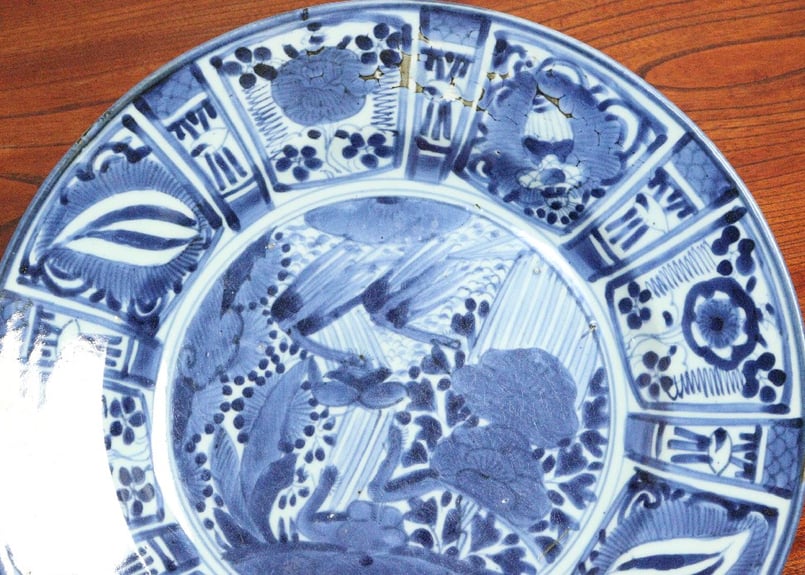 江戸前期藍九谷芙蓉手花鳥図尺皿 | 吉祥寺PukuPuku