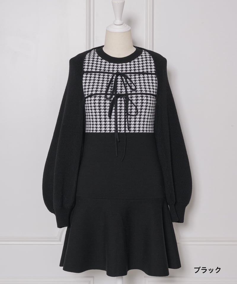 千鳥柄ミニニットワンピカーデセット | DOLCELICHE（ドルチェリーチェ）