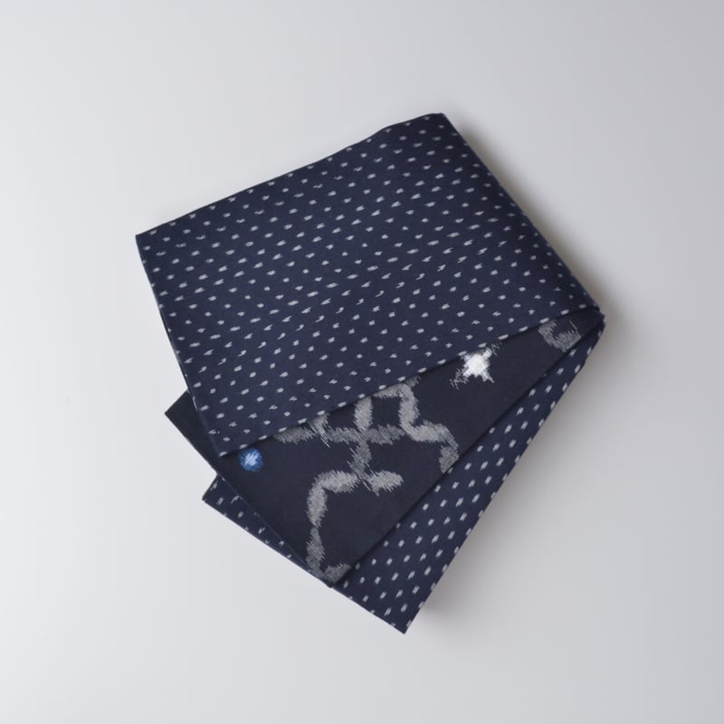 久留米絣半幅帯 七宝銀河 × 二羽あられ・紺色地 | 古今堂 ふだん着物屋