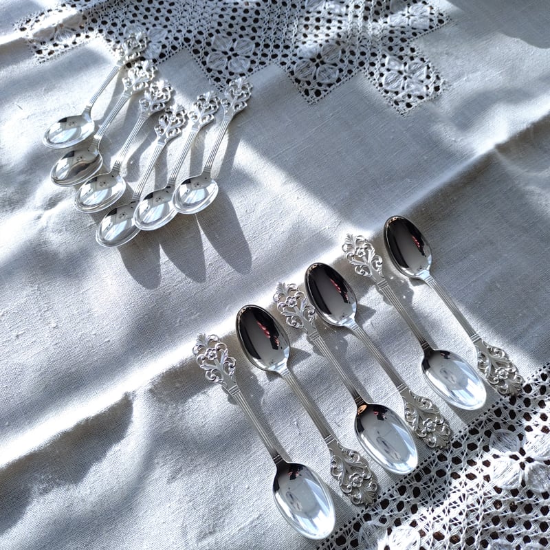 Norwayノルウェーシルバー830VikingRoseのコーヒー/モカスプーン6本