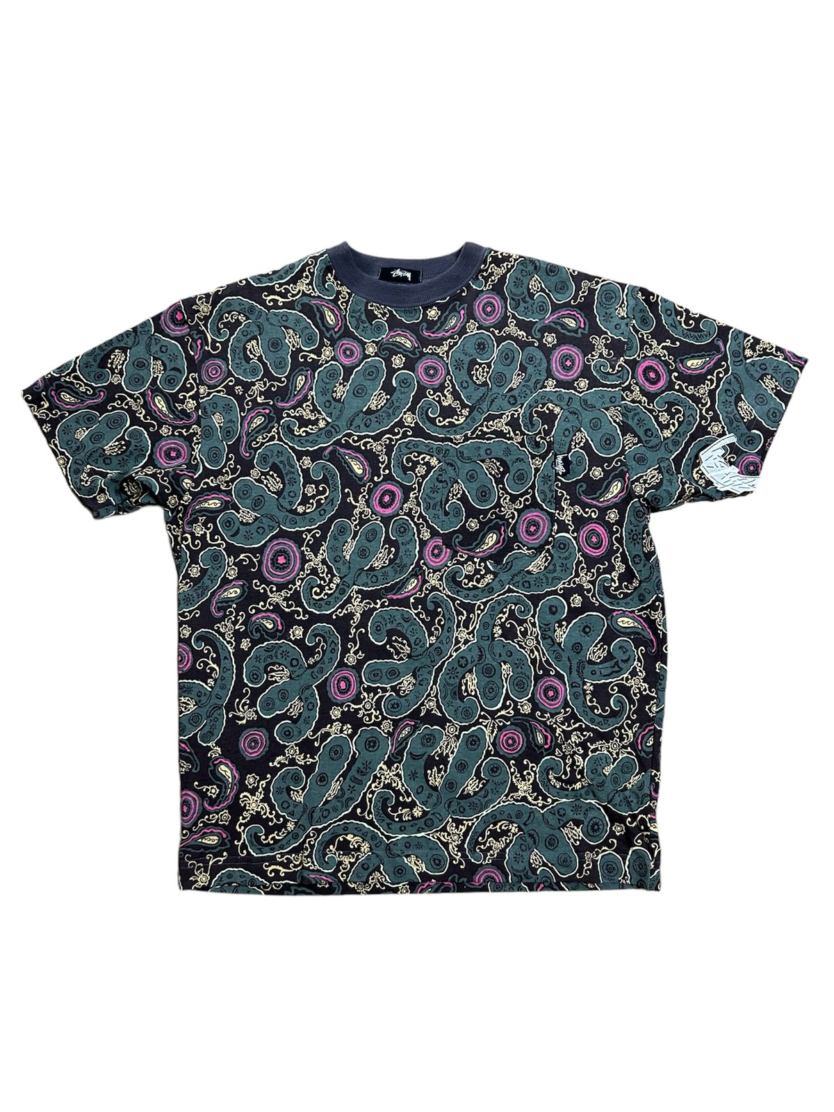 DEAD STOCK 80's 黒タグ USA製 OLD STUSSY 総柄 ポケットTシャツ