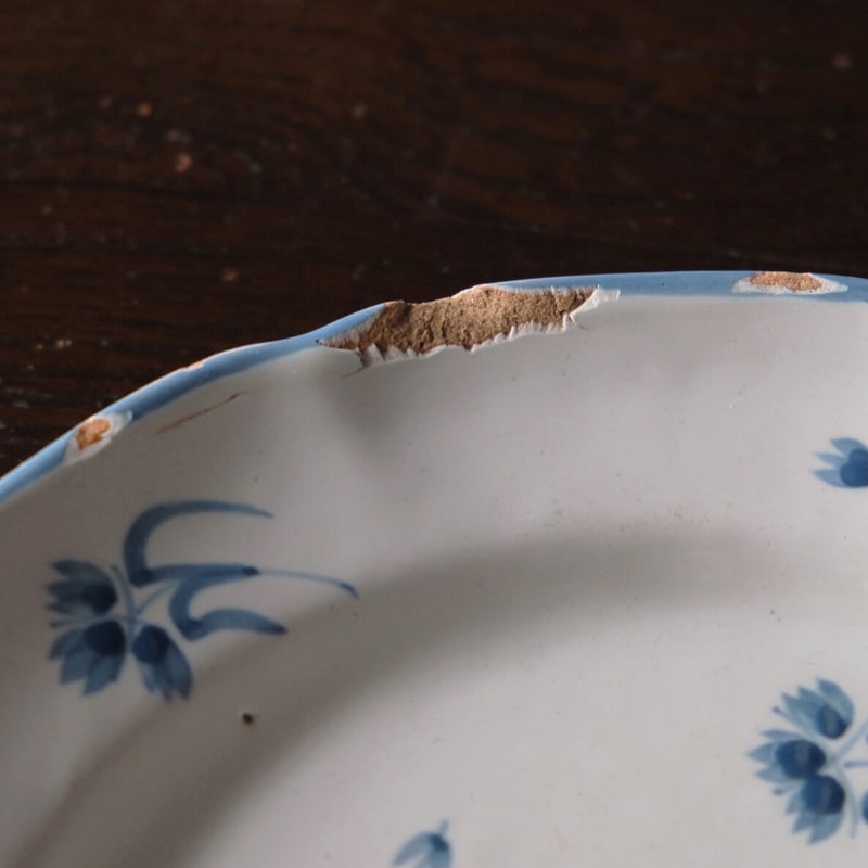 Moustiers ムスティエ 青絵 小枝柄 矢車菊 花リム リム皿 平皿 φ22.7cm