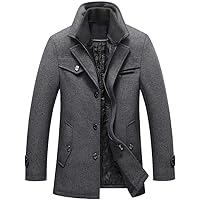FTCayanz Men's Wool Coat Winter Slim Fit Pea Coats Single Breasted