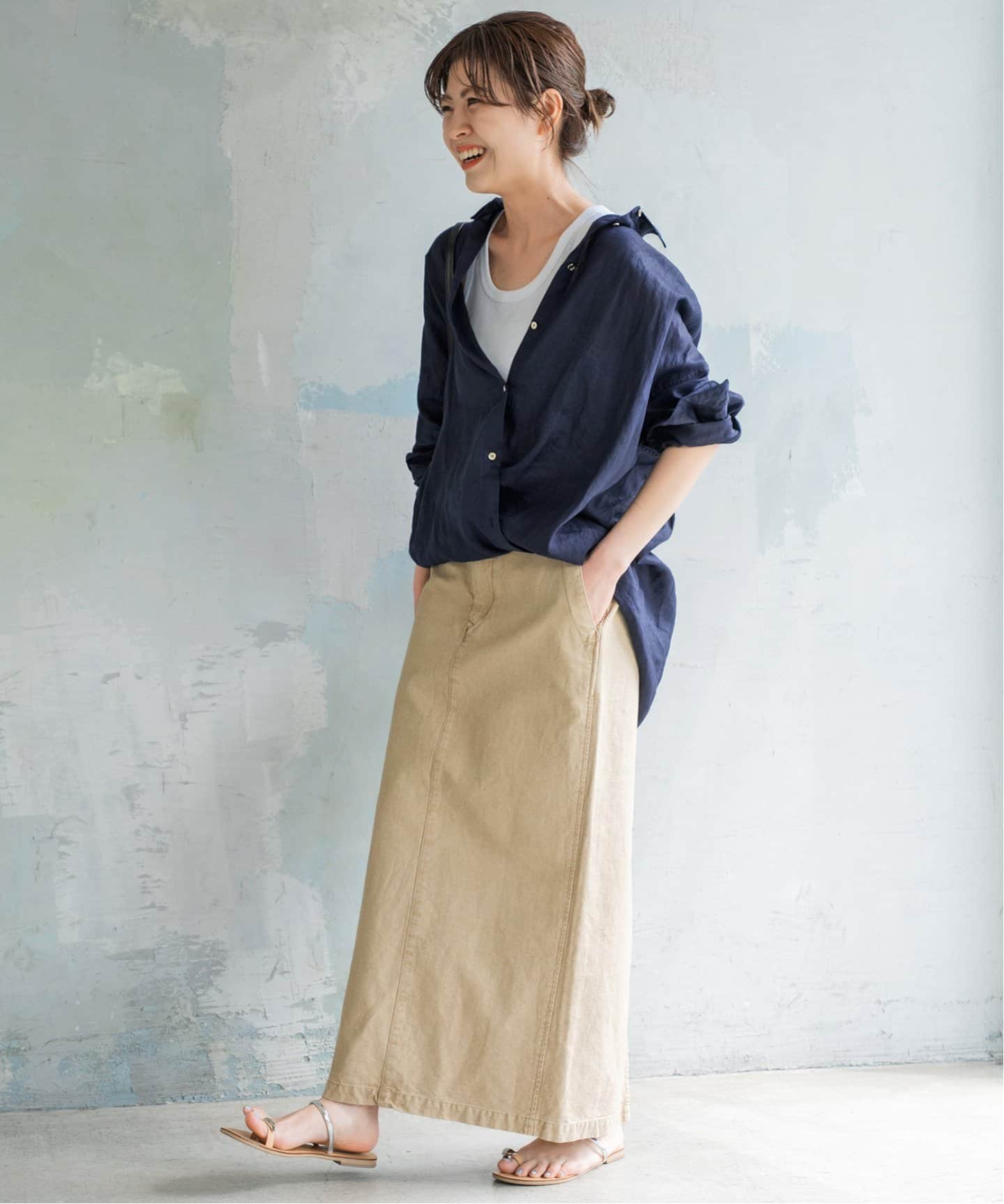 ゆったりサイズ》追加2予約 80リネンカシュクール ビッグシャツ