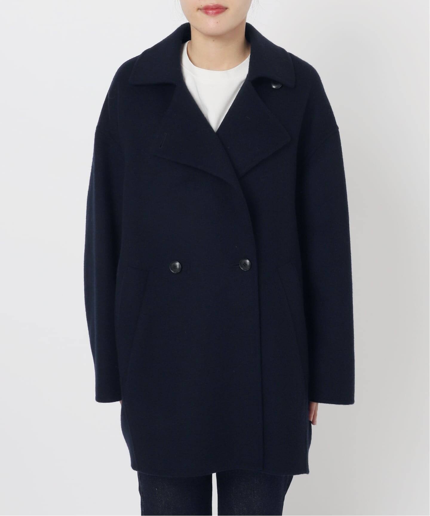 追加》souple wool ダブルフェイスミドルコート（ピーコート）｜SLOBE