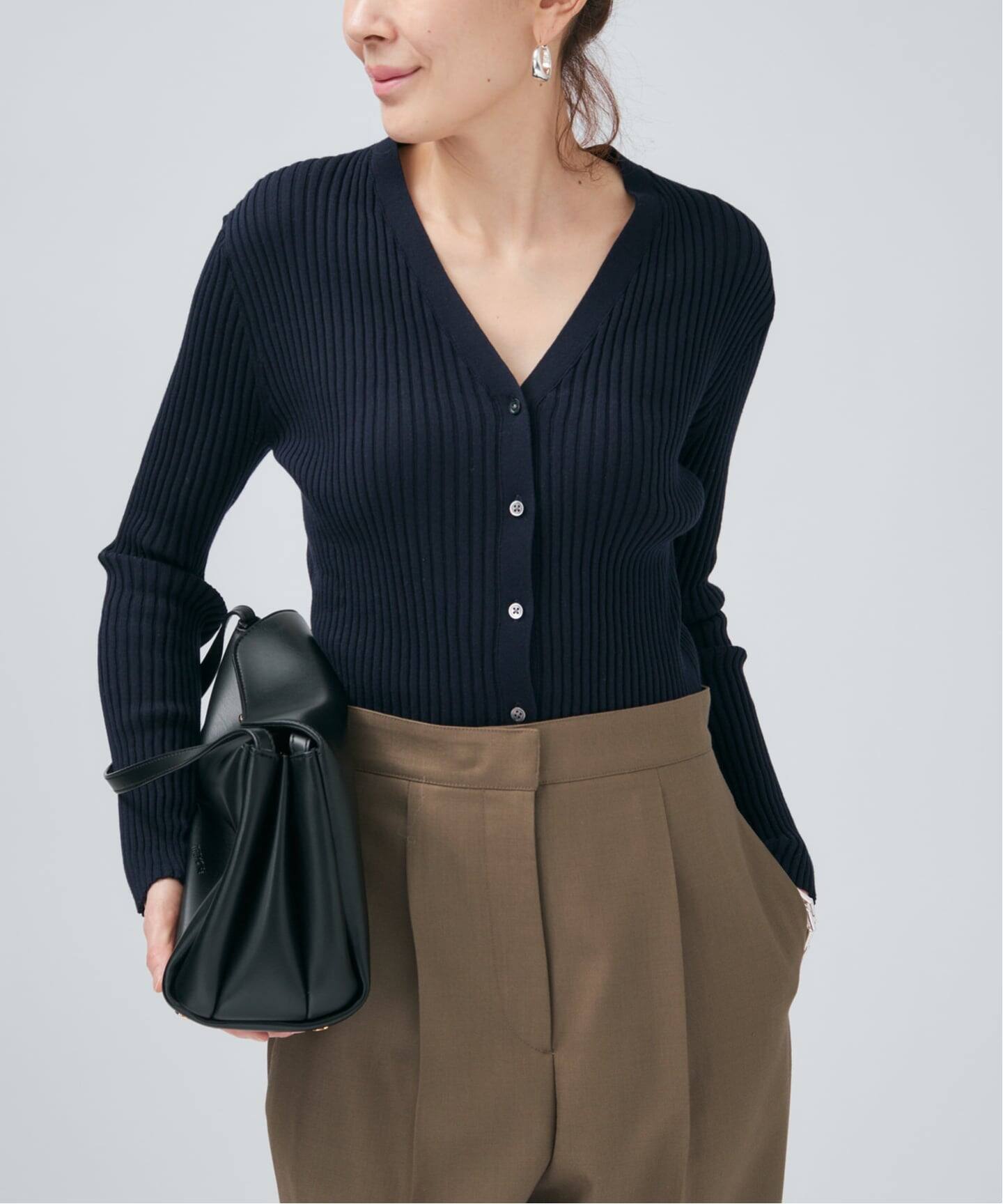 イタリア糸 RIB Vネックカーディガン（カーディガン）｜VERMEIL par