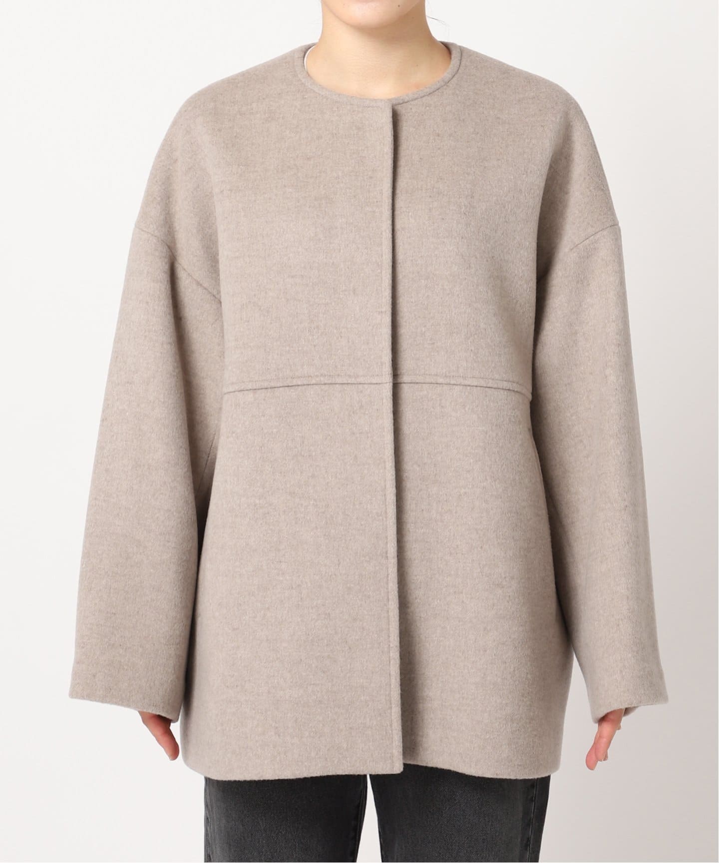 追加》スーパー140ビーバーノーカラーショートコート（ノーカラー