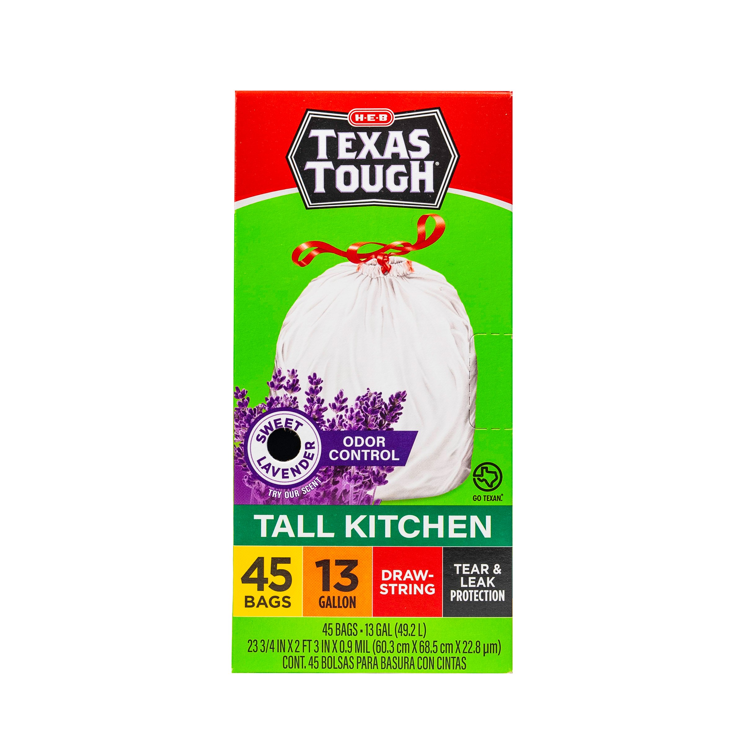 H-E-B Texas Tough Tall Kitchen Flex Trash Bags, 13 Gallon - Lemon