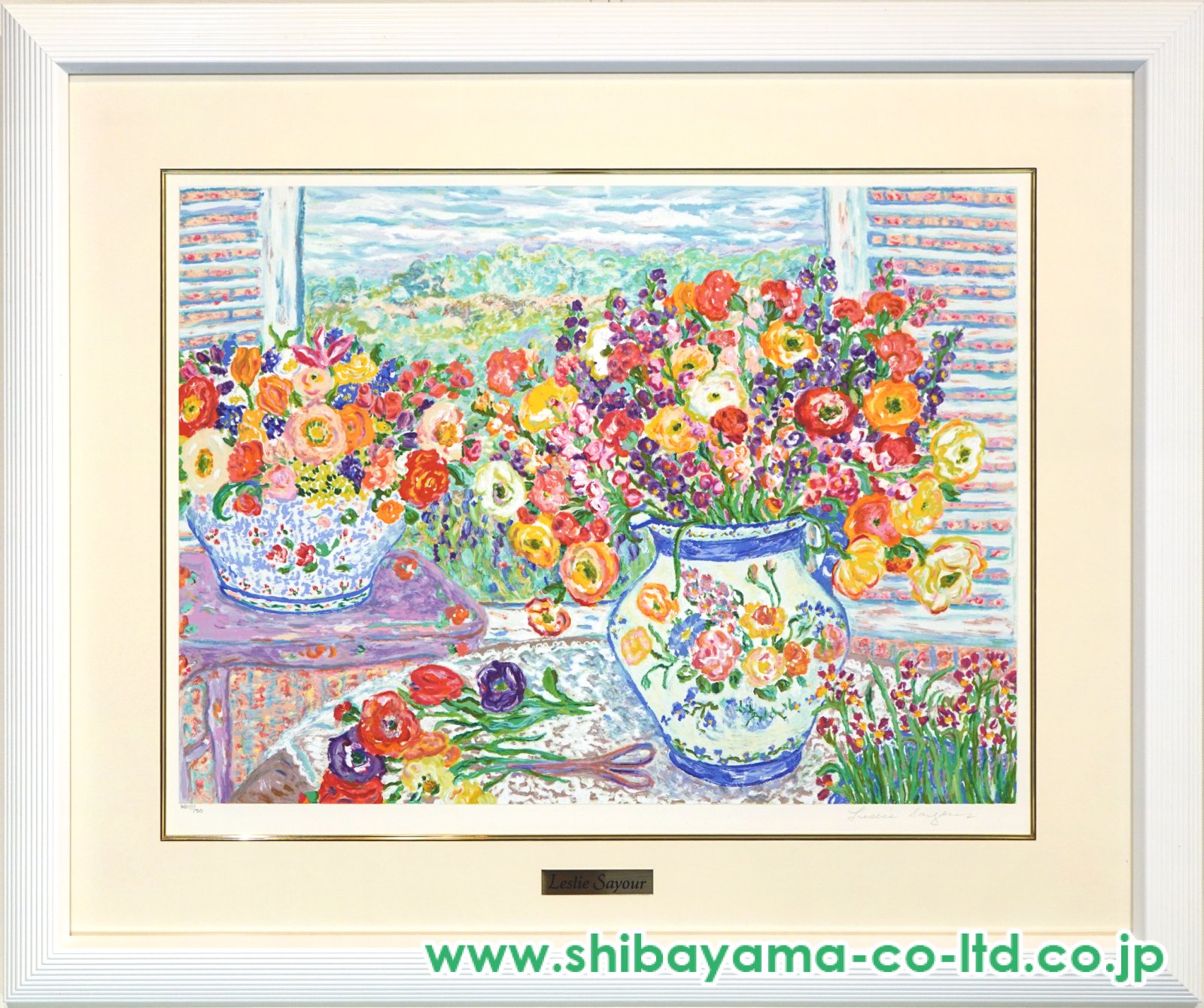 真作保証 レスリー・セイヤー「ガーデン」キャンバス油彩 20号