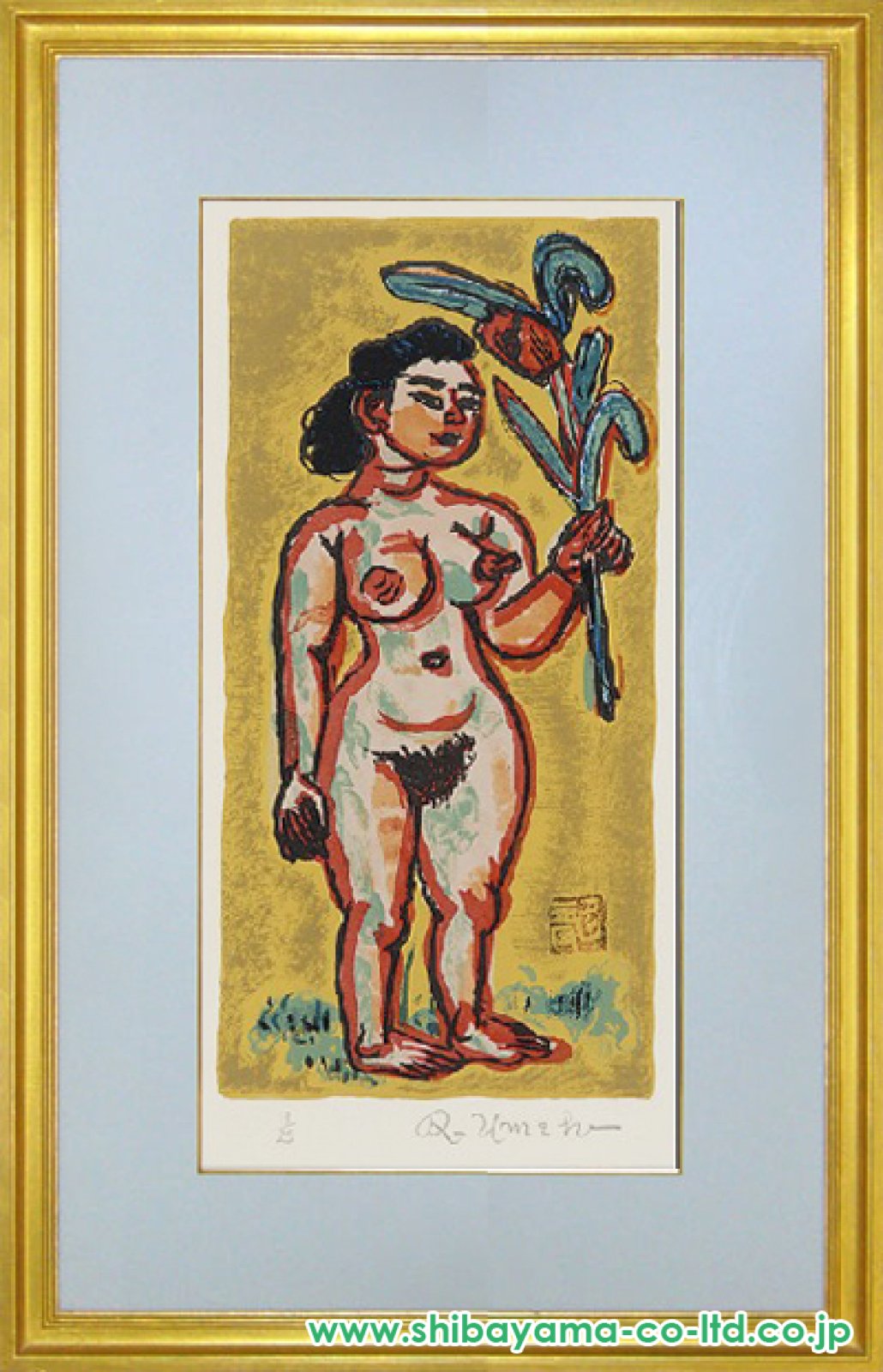 梅原龍三郎「花を持つ裸婦」リトグラフ :: 絵画買取・販売 - シバヤマ