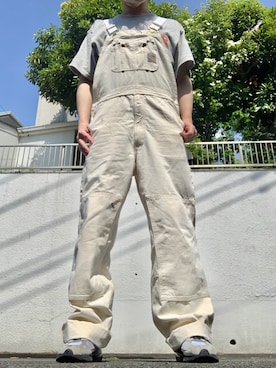 Carharttのサロペット/オーバーオール（ホワイト系）を使ったメンズ