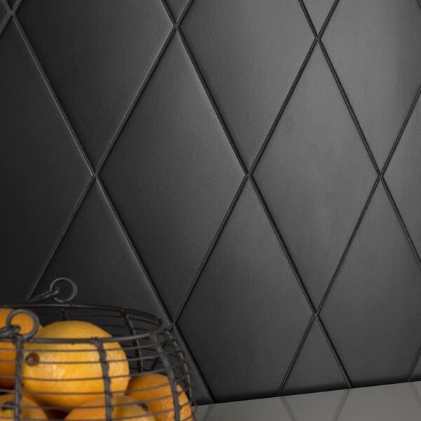 Merola Tile Rhombus Smooth Black 5-1/2 in. x 9-1/2 in. Porcelain