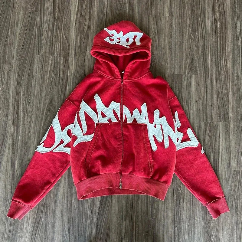 Mens Fashion Y2K Zipper Hoodie Aesthetic Graphic Printing Gothic