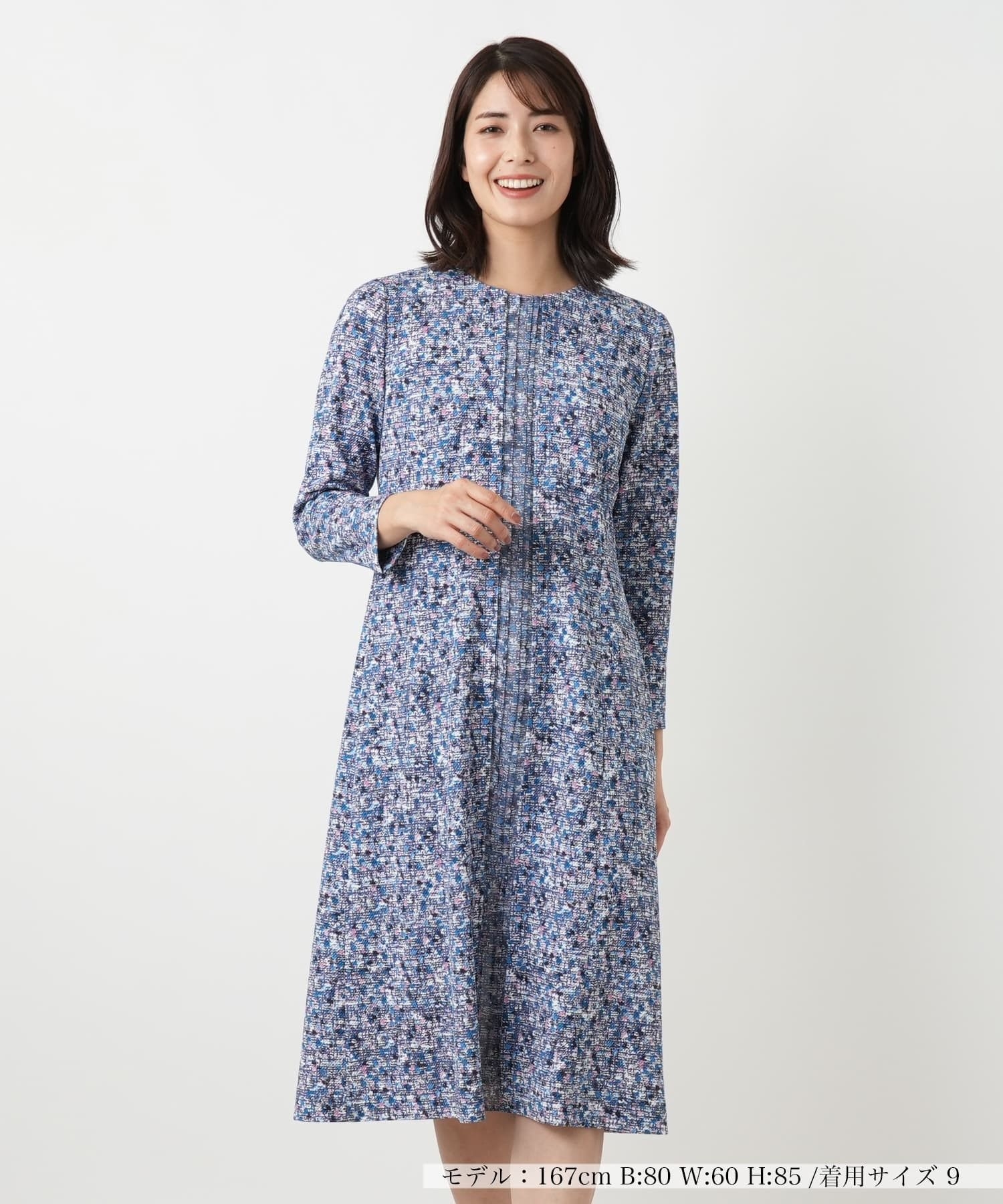 洗える異素材切替ミックスカラーワンピース【Leilian WHITE LABEL