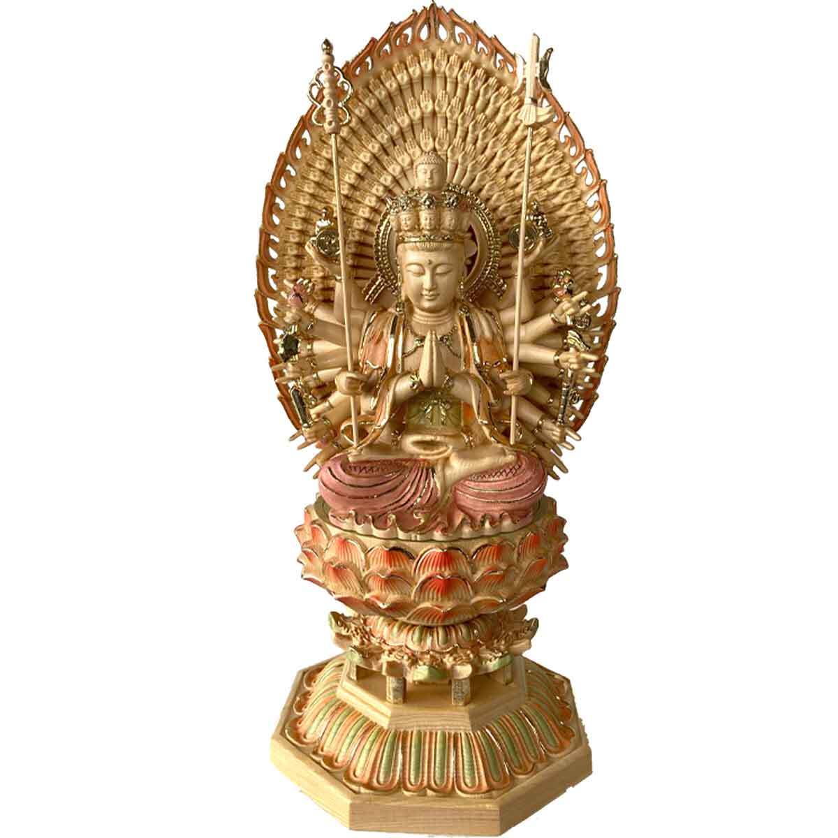 千手観音 28.5cm 金 彩色 十一面観音 子年 ネズミ 守本尊 千手千眼観音