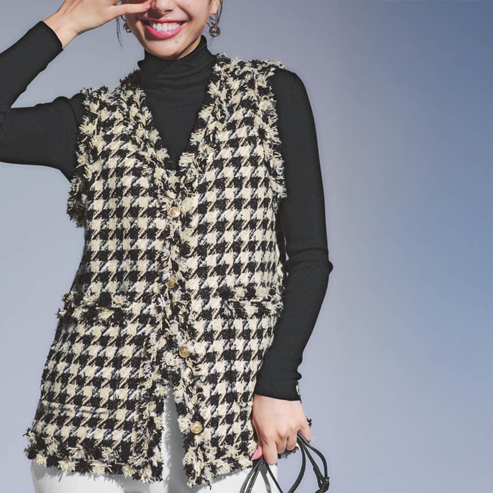 ウール混ラメ入り 千鳥柄ツイードジレ 通販 - ディノス