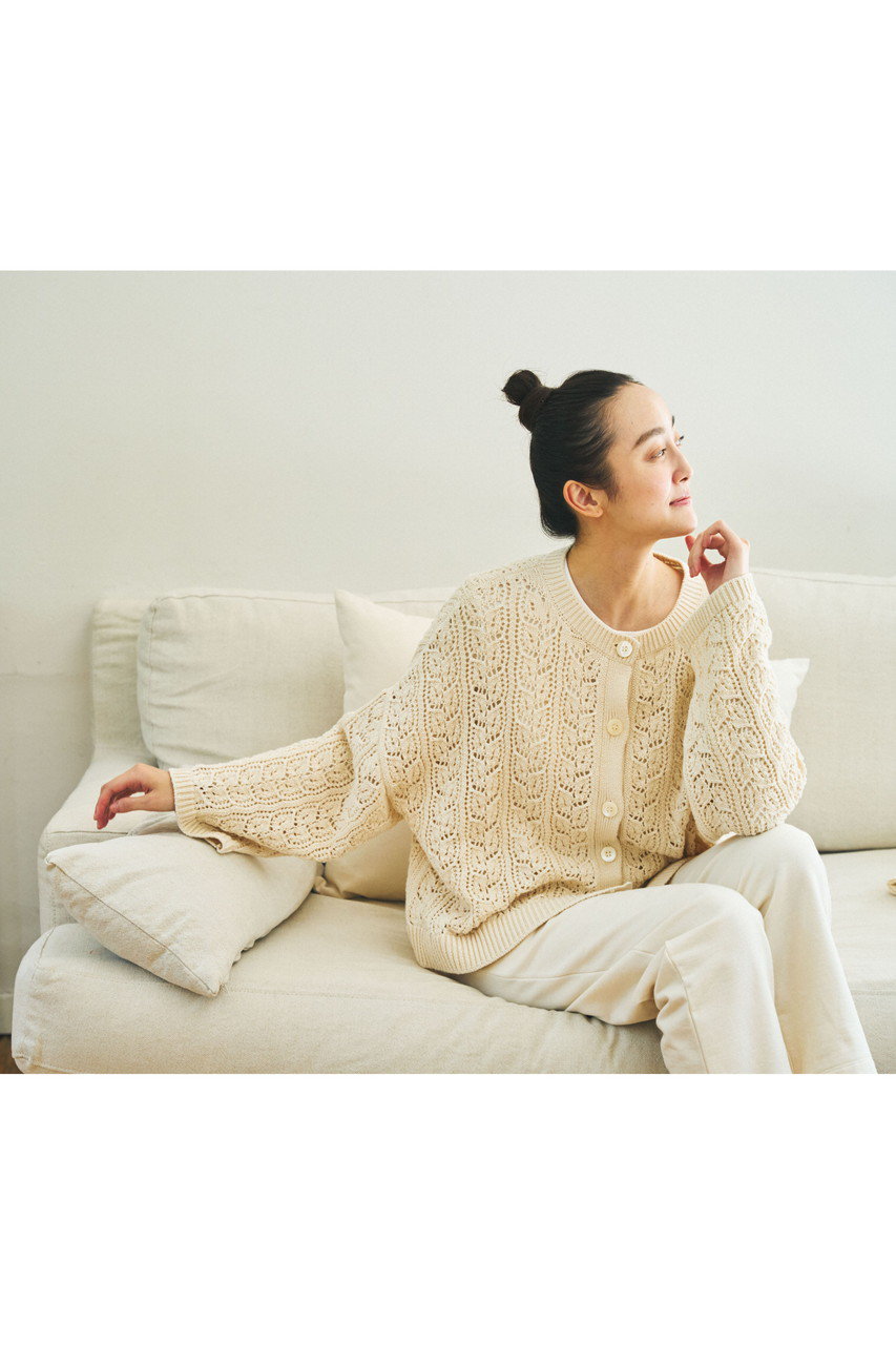 PRISTINE(プリスティン)｜透かし編みカーデ/ナチュラル の通販