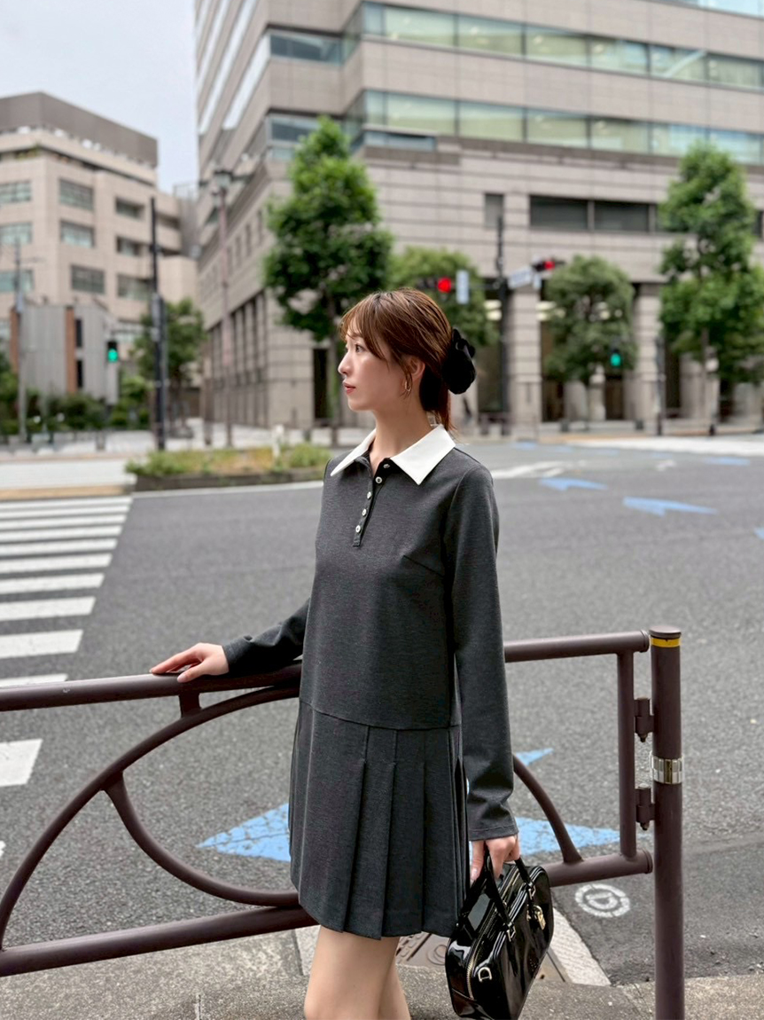 衿つきプリーツカットミニワンピース(ミニワンピース)｜ワンピース