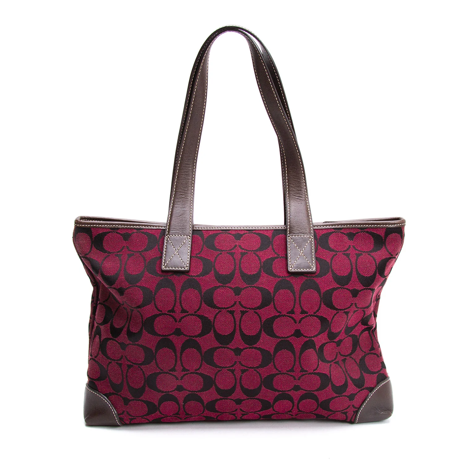 COACH H2J-6082 Signature Woven Hand Bag Red,Brown (K-138263)