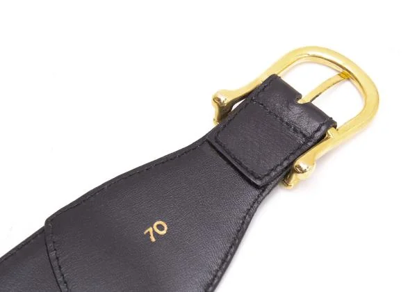 セリーヌCELINE リベットデザインレザーベルト 黒ゴールド (K-147678)