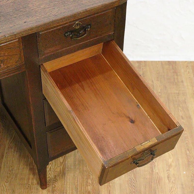 ヴィンテージ ケヤキ材 片袖机 大正昭和の木製デスク